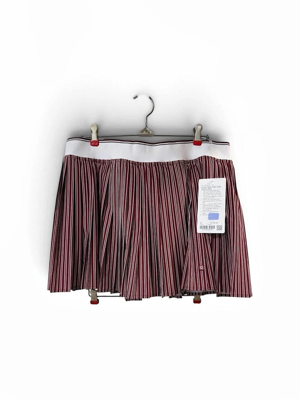 lululemon Knife-Pleat High-Rise Tennis Skirt Burgundy & White XL